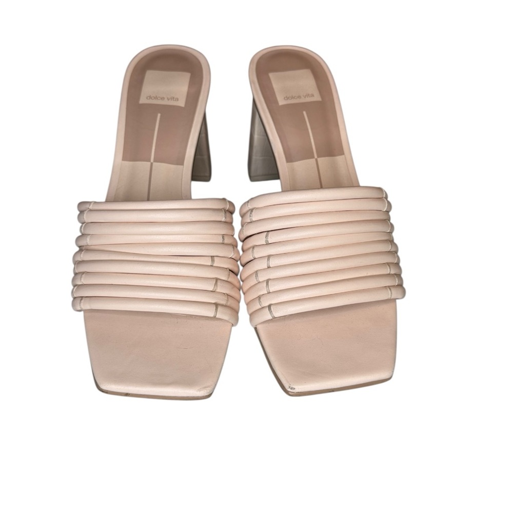 Dolce Vita Women's Priana Cream Mules Square Toe Size 9 Embossed Heel